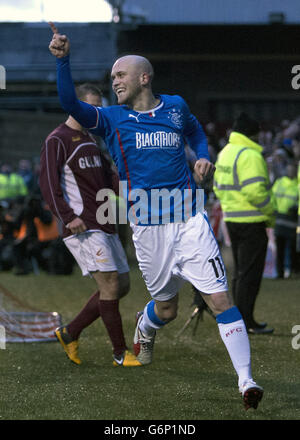 Football - Scottish League One - Stenhousemuir v Rangers - Ochilview Park.Nicky Law des Rangers célèbre son but lors du match Scottish League One au parc Ochilview de Stenhousemuir Banque D'Images