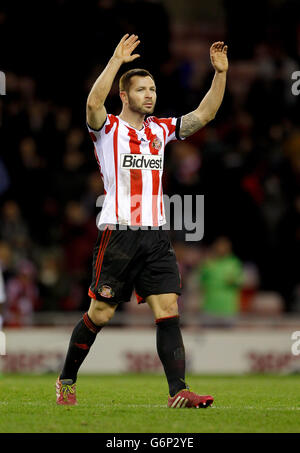 Phil Bardsley de Sunderland célèbre après la coupe Capital One - Demi-finale - première jambe - Sunderland contre Manchester United - Stade de lumière Banque D'Images