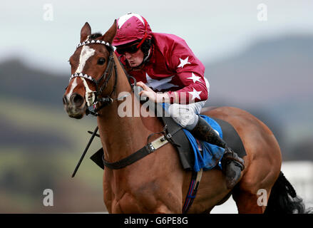 Courses hippiques - Hippodrome de Ludlow. Obstacle à l'hippodrome de Ludlow. Banque D'Images