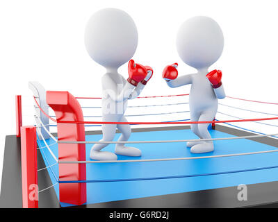 Moteur de rendu 3d image. Deux blancs dans le ring de boxe. Sport concept. Isolé sur fond blanc. Banque D'Images