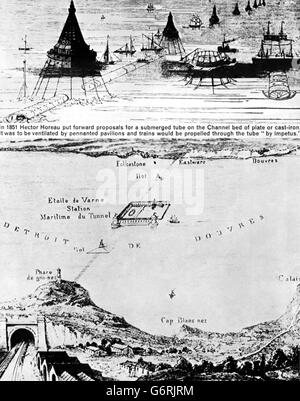 Le pont Schneider-Hersent de 1889 proposait une route de 24 milles de Folkestone à Cap gris nez. Les colonnes de 130 pieds de hauteur reposent sur 120 jetées, de sorte que le pont en acier se trouve à 180 pieds au-dessus du niveau d'eau. L'ingénieur-conseil en chef était Sir John Fowler (1817-98), qui avait conçu le Metropolitan Underground et le Forth Bridge. Banque D'Images