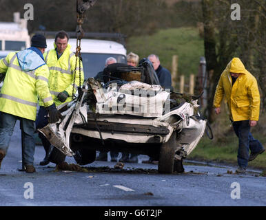 Accident de voiture près de Belfast Banque D'Images