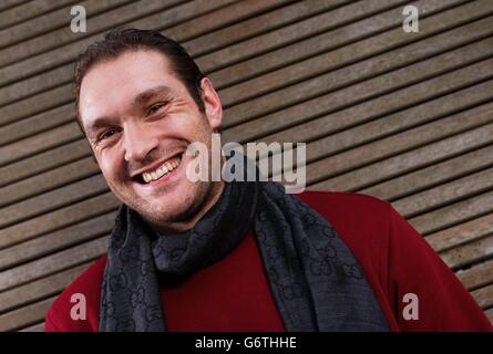 Tyson Fury après la conférence de presse de tête en tête au restaurant Fredericks, Londres. Banque D'Images