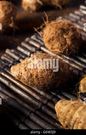 Brown biologiques crus Eddoes prête pour la cuisson Banque D'Images