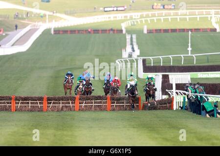 Action de course dans le Trophée de défi de haies de champion Stan James lors de la journée de champion à Cheltenham Racecourse, Cheltenham Banque D'Images