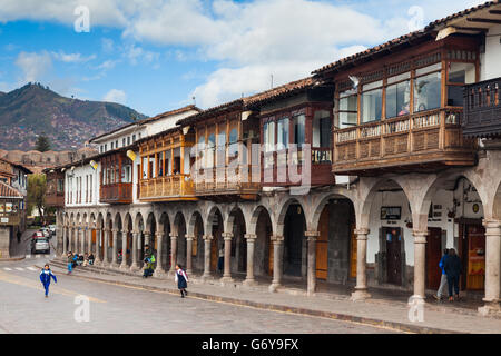 Du côté nord de la Plaza de Armas de la ville de Cusco, Pérou, Banque D'Images