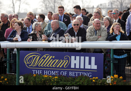 Courses hippiques - 2014 William Hill Lincoln - première journée - Hippodrome de Doncaster. Les Racegoers observent les chevaux dans l'anneau de parade Banque D'Images