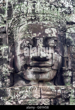 Visage souriant (Lokesvara), temple Bayon, Angkor Thom, Siem Reap, Cambodge Banque D'Images