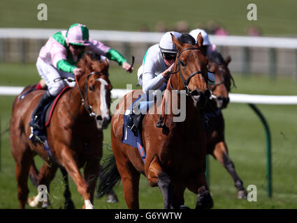 Provident Spirit, monté par William Buick, remporte les actions Alex Scott Maiden lors de la première journée de la réunion Craven de 2014 à l'hippodrome de Newmarket, Newmarket. Banque D'Images