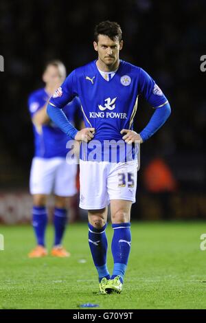 Football - Championnat Sky Bet - Leicester City v Brighton & Hove Albion - King Power Stadium.David Nugent de Leicester City est abattu lors du match de championnat Sky Bet au King Power Stadium de Leicester. Banque D'Images