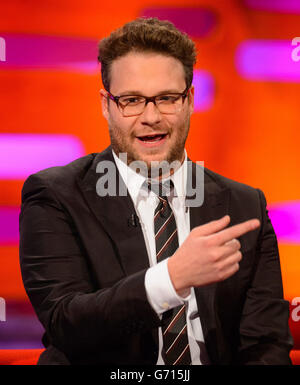 Seth Rogen pendant le tournage du Graham Norton Show, aux London Studios, dans le centre de Londres, devant être diffusé sur BBC One vendredi soir. Banque D'Images