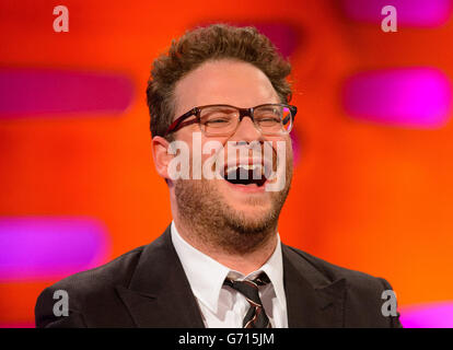 Seth Rogen pendant le tournage du Graham Norton Show, aux London Studios, dans le centre de Londres, devant être diffusé sur BBC One vendredi soir. Banque D'Images