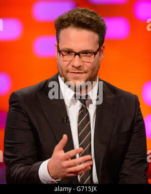 Seth Rogen pendant le tournage du Graham Norton Show, aux London Studios, dans le centre de Londres, devant être diffusé sur BBC One vendredi soir. Banque D'Images