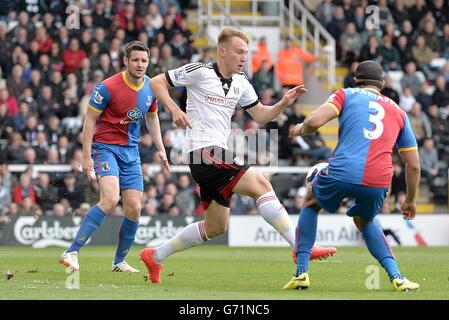 Fulham's Cauley Woodrow (au centre) en action contre Adrian Mariappa (à droite) du Crystal Palace Banque D'Images