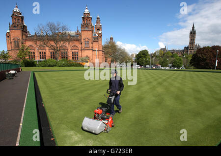 Sport - Glasgow 2014 - préparatifs des Jeux du Commonwealth Centre Kelvingrove Lawn Bowls Banque D'Images