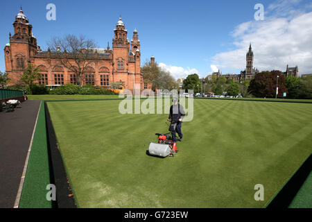 Sport - Glasgow 2014 - préparatifs des Jeux du Commonwealth Centre Kelvingrove Lawn Bowls Banque D'Images