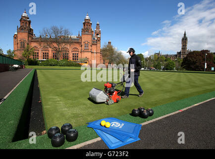 Sport - Glasgow 2014 - préparatifs des Jeux du Commonwealth Centre Kelvingrove Lawn Bowls Banque D'Images