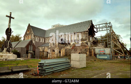 Les vestiges de la cathédrale de Christchurch après qu'elle a été endommagée lors d'un tremblement de terre, Nouvelle-Zélande PRESSE ASSOCIATION photo. Date de la photo: Lundi 14 avril 2014. Le crédit photo devrait se lire : Anthony Devlin/PA Wire Banque D'Images