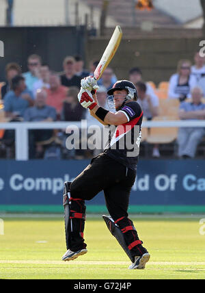 Cricket - NatWest T20 Blast - North Division - Leicestershire foxes / Derbyshire Falcons - Grace Road.Josh Cobb, de Leicestershire, est sorti lors du match de NatWest T20 Blast, North Division à Grace Road, Leicester. Banque D'Images