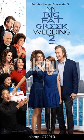 DATE DE SORTIE : Mars 25, 2016 Title : My Big Fat Greek Wedding 2 Studio : Universal Pictures Réalisateur : Kirk Jones RÉSUMÉ : un secret de famille Portokalos apporte le bien-aimé retour ensemble pour un mariage encore plus grand et Greeker avec : Nia Vardalos, John Corbett, Michael Constantine (Crédit : c Universal Pictures/images/) Banque D'Images