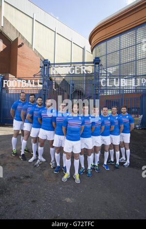 L'équipe des Jeux du Commonwealth en Écosse 7 fait la queue lors d'un appel photo au stade Ibrox, à Glasgow.APPUYEZ SUR ASSOCIATION photo.Date de la photo: Mercredi 21 mai 2014.Le crédit photo devrait se lire : Jeff Holmes/PA Wire. Banque D'Images