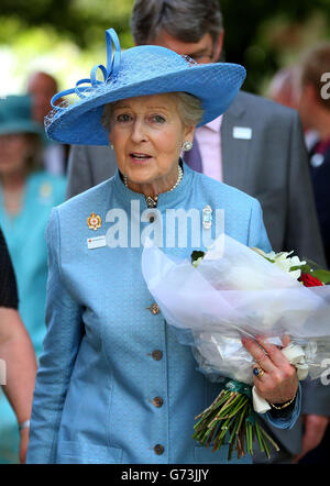 La princesse Alexandra, vice-présidente de la Croix-Rouge britannique, rencontre des invités lors d'une fête de jardin en l'honneur de la société au Palais de Buckingham, Londres. Banque D'Images