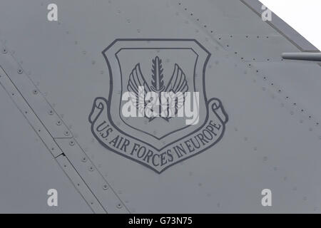 United States Air Forces in Europe (USAFE) logo sur la queue d'un F-15E Strike Eagle. Banque D'Images