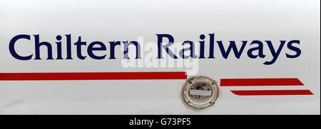 Rail.Vue générale d'un logo Chiltern Railways sur un train à la gare de Marylebone, dans le centre de Londres. Banque D'Images