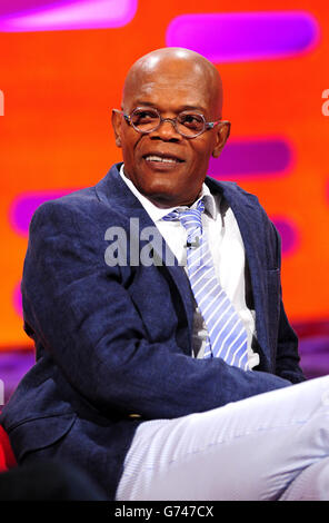 Samuel L Jackson pendant le tournage du Graham Norton Show aux London Studios, dans le sud de Londres, devant être diffusé sur BBC One vendredi soir. Banque D'Images