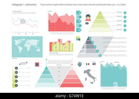 Ensemble d'éléments infographique isolé sur fond blanc. vecteur symbole graphique option calendrier et info pyramide. les icônes graphiques. f Illustration de Vecteur