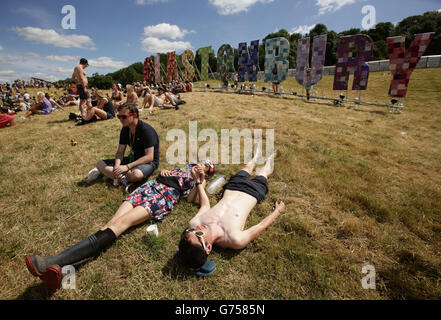 Glastonbury Festival 2014 - préparatifs - digne ferme, Somerset Banque D'Images