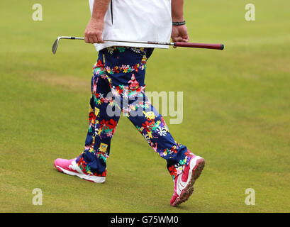 John Daly aux États-Unis pendant la quatrième journée d'entraînement du Championnat Open 2014 au Royal Liverpool Golf Club, Hoylake. Banque D'Images