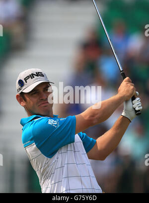 Louis Oosthuizen d'Afrique du Sud pendant la deuxième journée du Championnat d'Open 2014 au Royal Liverpool Golf Club, Hoylake. Banque D'Images