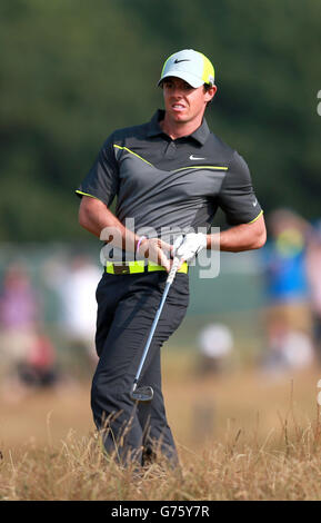 Rory McIlroy d'Irlande du Nord pendant la deuxième journée du Championnat d'Open 2014 au Royal Liverpool Golf Club, Hoylake. Banque D'Images