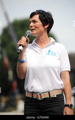 Ellen MacArthur parle à la Clipper Round the World Race Terminer Banque D'Images