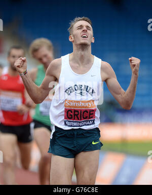 Athlétisme - Sainsbury's British Championships - deuxième jour - Alexander Stadium.Charlie Grice remporte le 1500 m de hommes, lors des championnats britanniques de Sainsbury au stade Alexander, à Birmingham. Banque D'Images