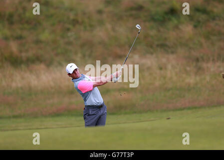 Rory McIlroy d'Irlande du Nord le 11 au cours de la quatrième journée du Championnat d'Open 2014 au Royal Liverpool Golf Club, Hoylake. Banque D'Images