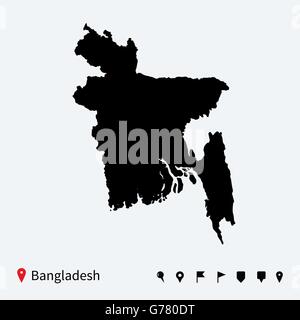 Carte vectorielle très détaillés du Bangladesh avec les axes de navigation. Illustration de Vecteur