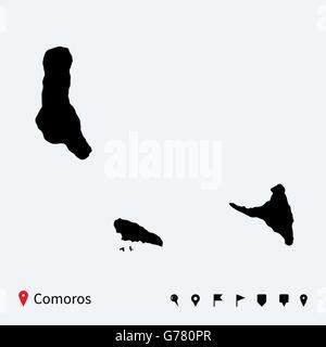 Carte vectorielle très détaillés des Comores avec les axes de navigation. Illustration de Vecteur