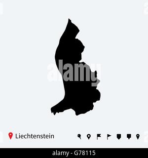 Carte vectorielle très détaillés du Liechtenstein avec les axes de navigation. Illustration de Vecteur