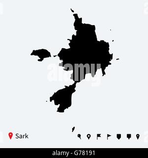 Carte vectorielle très détaillés de Sercq avec les axes de navigation. Illustration de Vecteur