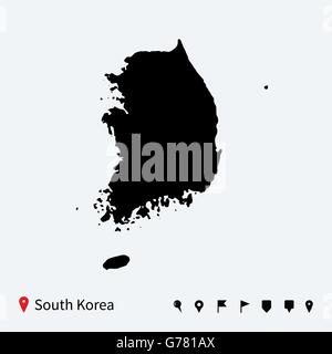 Carte vectorielle très détaillés de la Corée du Sud avec les axes de navigation. Illustration de Vecteur