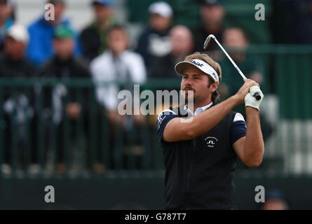 Victor Dubuisson en France pendant la troisième journée du Championnat Open 2014 au Royal Liverpool Golf Club, Hoylake. Banque D'Images