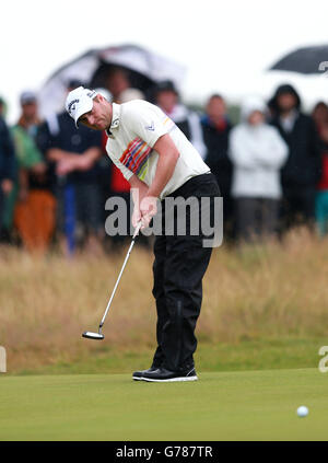 Marc Warren en Écosse pendant le quatrième jour du Championnat d'Open 2014 au Royal Liverpool Golf Club, Hoylake. Banque D'Images