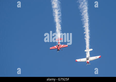 Yak 18T (blanc) et le Yak-55M (rouge), Les Ailes de Springbank, Springbank, Alberta, Canada Banque D'Images