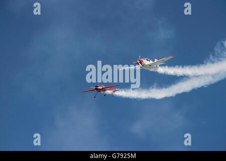 Yak 18T (blanc) et le Yak-55M (rouge), Les Ailes de Springbank, Springbank, Alberta, Canada Banque D'Images