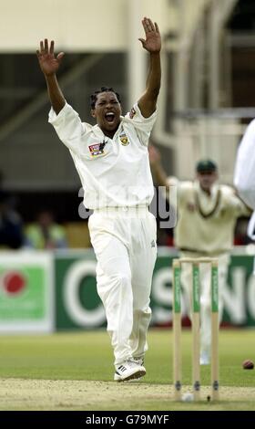 Le Makhaya Ntini, en Afrique du Sud, célèbre son succès LBW dans son appel à piéger Mark Butcher, en Angleterre, lors de la partie du quatrième jour de l'épreuve de npower à Edgbaston, Birmingham. Banque D'Images