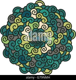 Colorés dessinés à la main, curl Mandala isolé sur fond blanc. Illustration de Vecteur