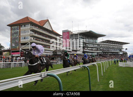 Le terrain fait son chemin autour du premier virage dans la Weatherbys Hamilton Insurance Lonsdale Cup à l'occasion de la Coolmore Nunthorpe Stakes Day au cours du troisième jour de 2014 Bienvenue au Yorkshire Ebor Festival à York Racecourse, York. Banque D'Images