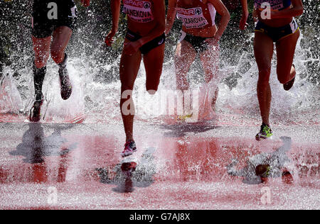 L'action générale du Steeplechase féminin de 3 000 m s'échauffe, au cours du quatrième jour des Championnats d'athlétisme européens de 2014 au stade Letzigrund, à Zurich. Banque D'Images